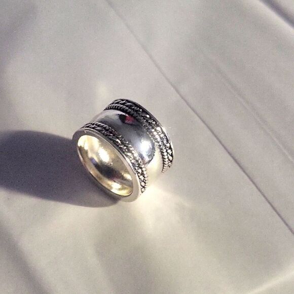 Fashion Wide Ring Silver Plated Braid Edge - Picture 8 of 12